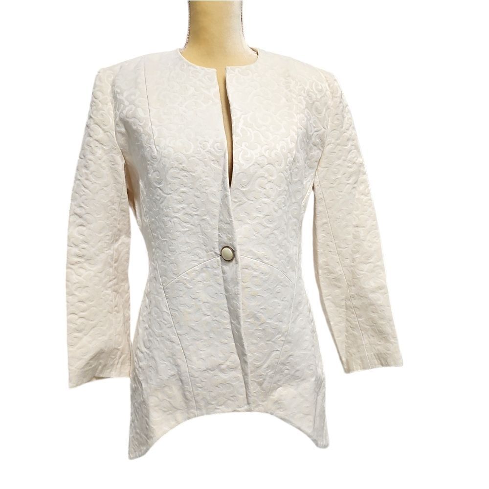 Vintage Jacquard Cream Single Button Blazer Size 10‎